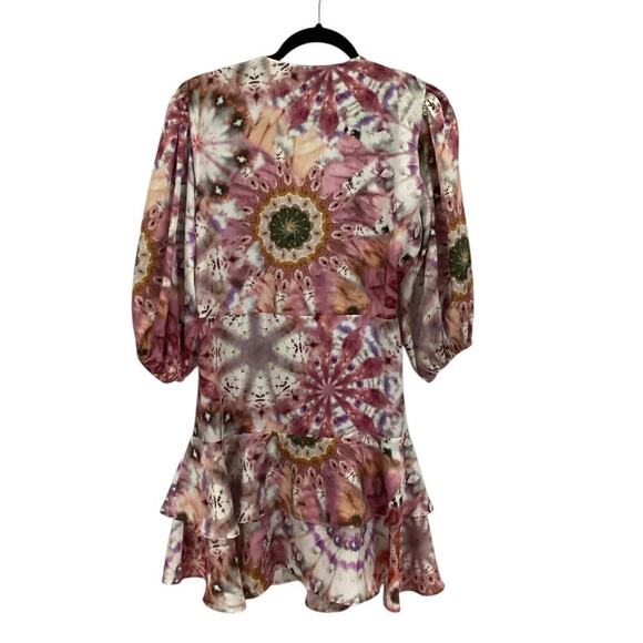 Alexis Lucine Printed Wrap Dress In Rose Tie Dye Mini Ruffled Size Medium - Picture 11 of 15